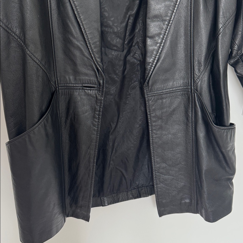 G-III Vintage Women's Genuine Black Leather Longline Jacket - Size S - Picture 4 of 6
